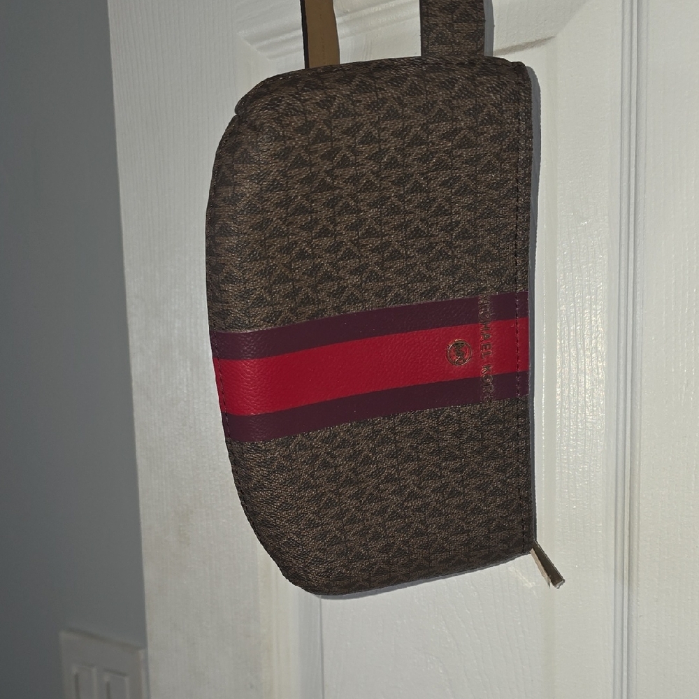 Michael Kors Brown Toiletry Bag with Red Accent